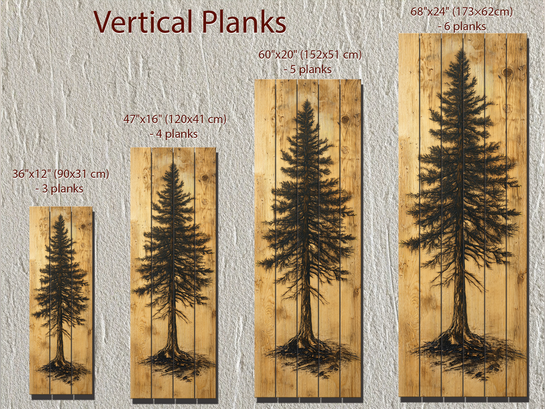 Tall Narrow Pine Tree Painted On Rustic Wood Real Wood Wall Art