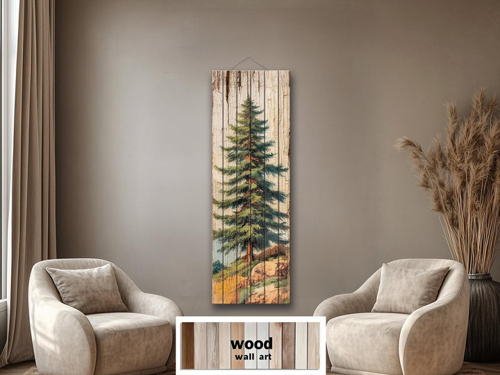 Tall Narrow Pine Tree Vertical Forest Distressed Wood Wall Art – Cabin Decor