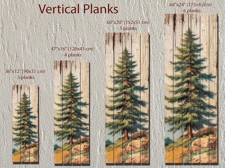 Tall Narrow Pine Tree Vertical Forest Distressed Wood Wall Art – Cabin Decor