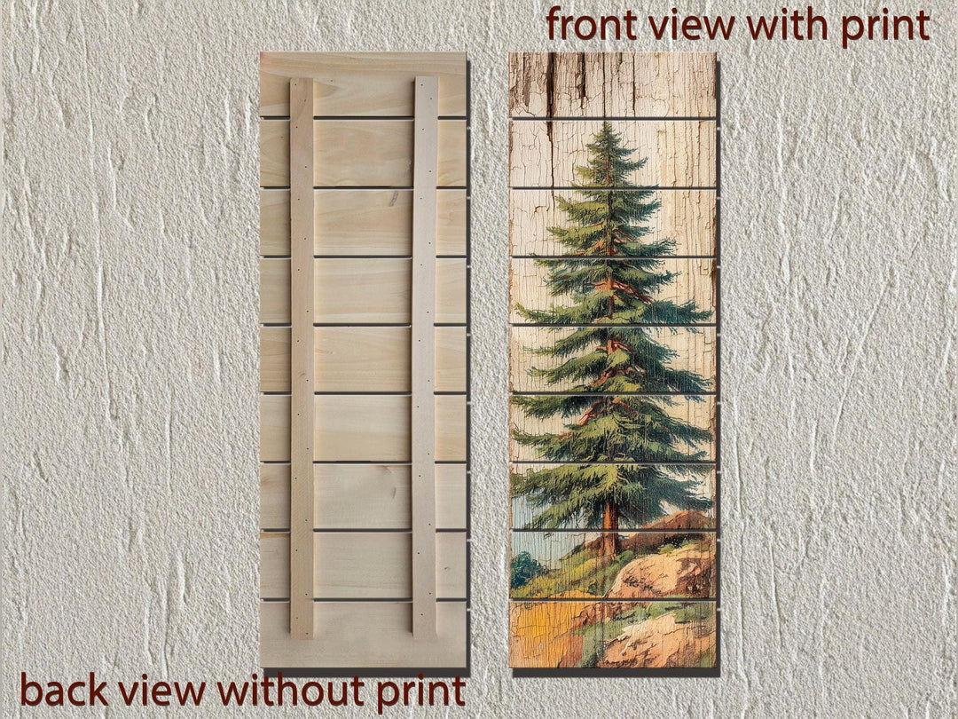 Tall Narrow Pine Tree Vertical Forest Distressed Wood Wall Art – Cabin Decor