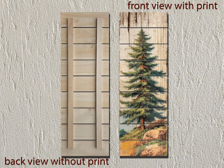 Tall Narrow Pine Tree Vertical Forest Distressed Wood Wall Art – Cabin Decor