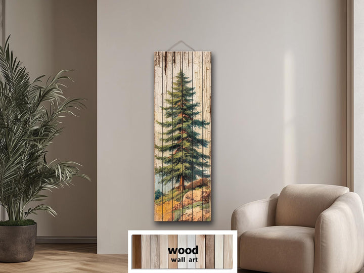 Tall Narrow Pine Tree Vertical Forest Distressed Wood Wall Art – Cabin Decor
