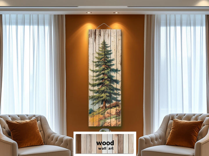 Tall Narrow Pine Tree Vertical Forest Distressed Wood Wall Art – Cabin Decor
