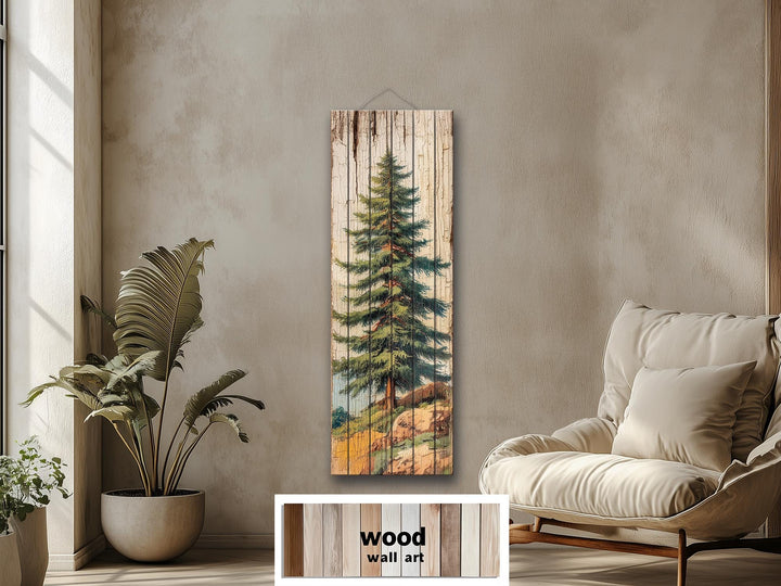 Tall Narrow Pine Tree Vertical Forest Distressed Wood Wall Art – Cabin Decor