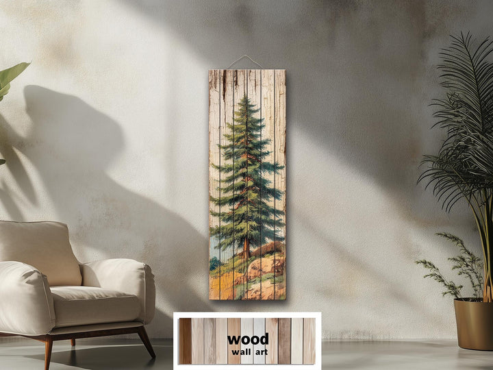 Tall Narrow Pine Tree Vertical Forest Distressed Wood Wall Art – Cabin Decor