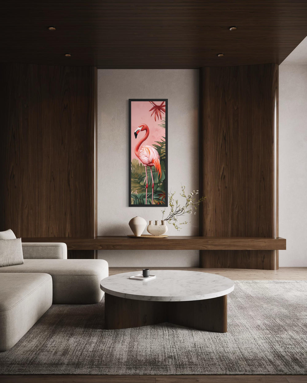Tall Narrow Pink Flamingo Tropical Wall Art Vertical Canvas Print