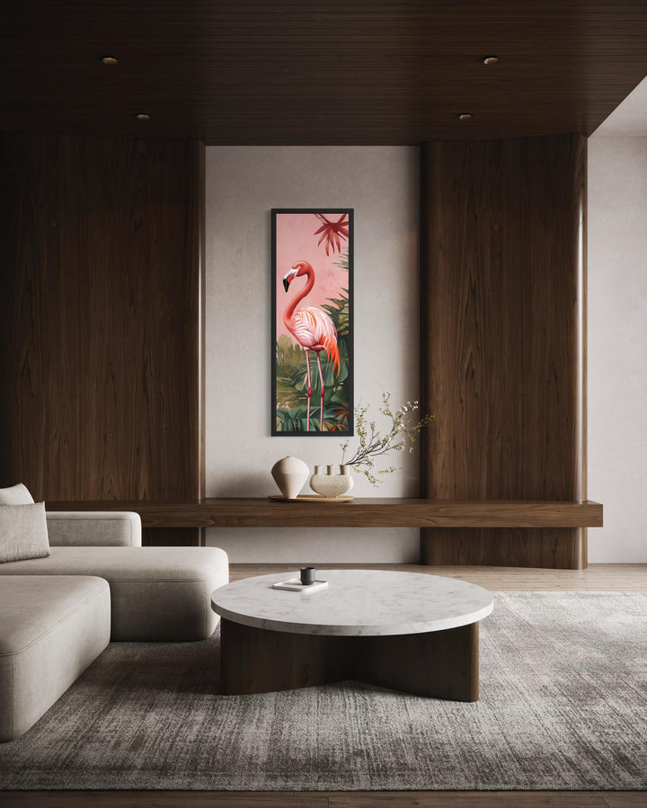 Tall Narrow Pink Flamingo Tropical Wall Art Vertical Canvas Print