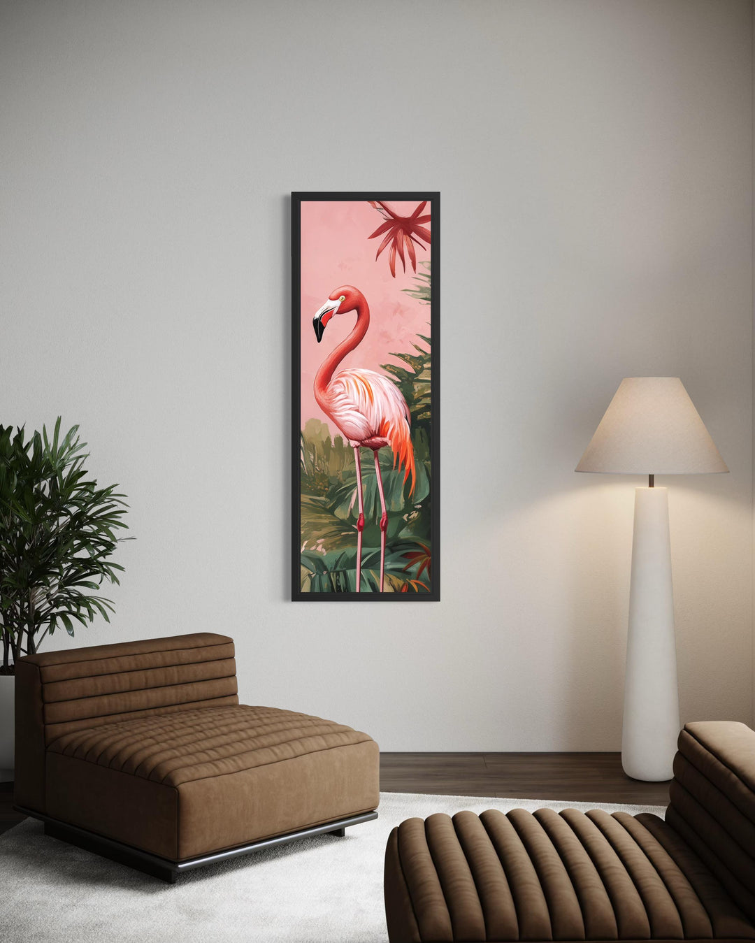 Tall Narrow Pink Flamingo Tropical Wall Art Vertical Canvas Print