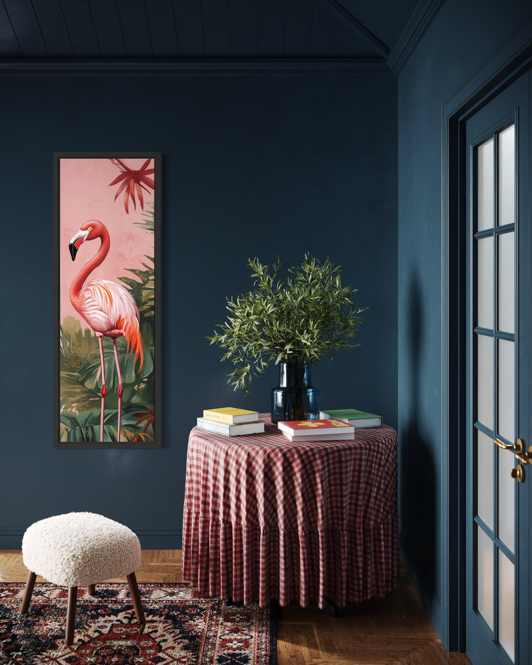 Tall Narrow Pink Flamingo Tropical Wall Art Vertical Canvas Print