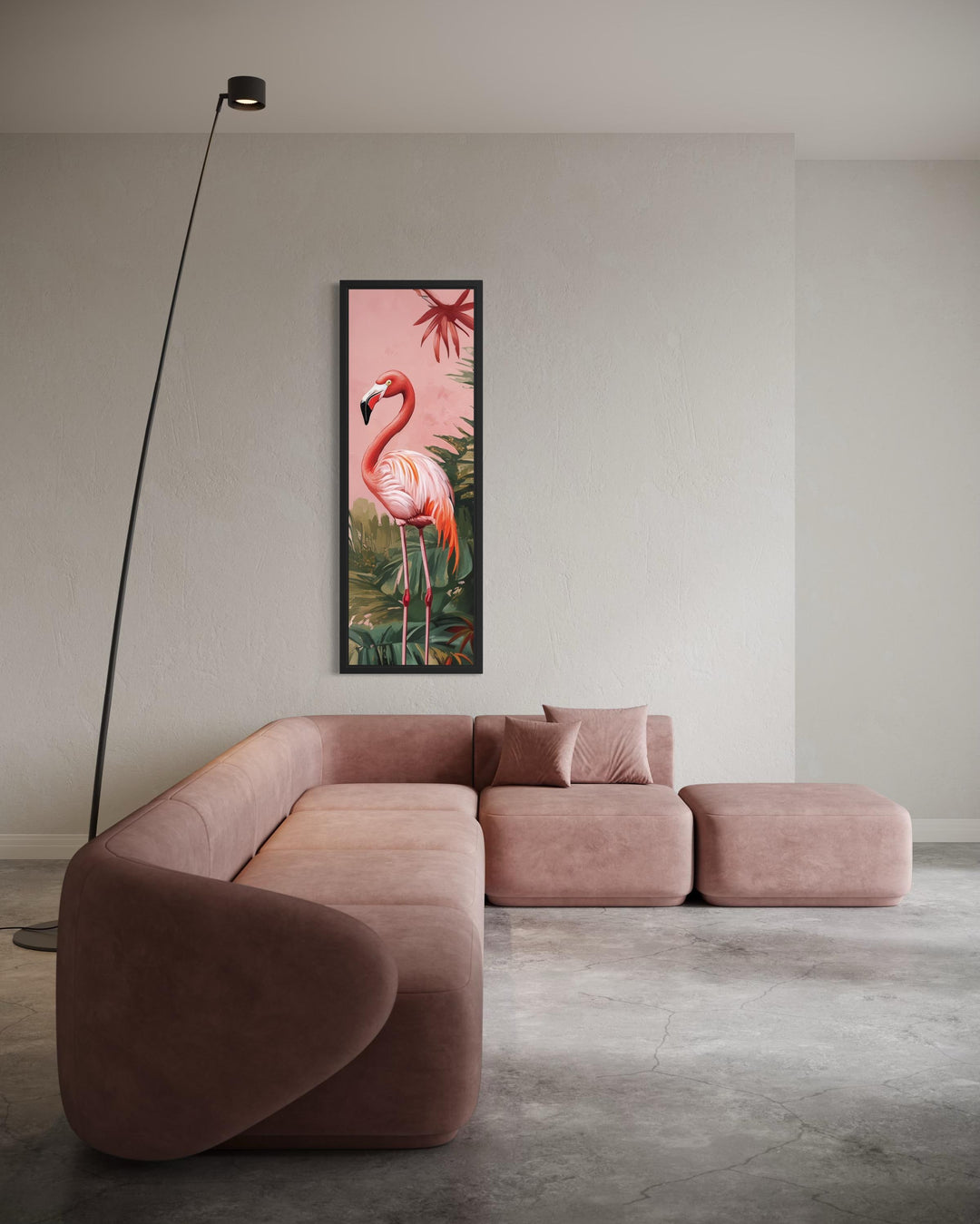 Tall Narrow Pink Flamingo Tropical Wall Art Vertical Canvas Print