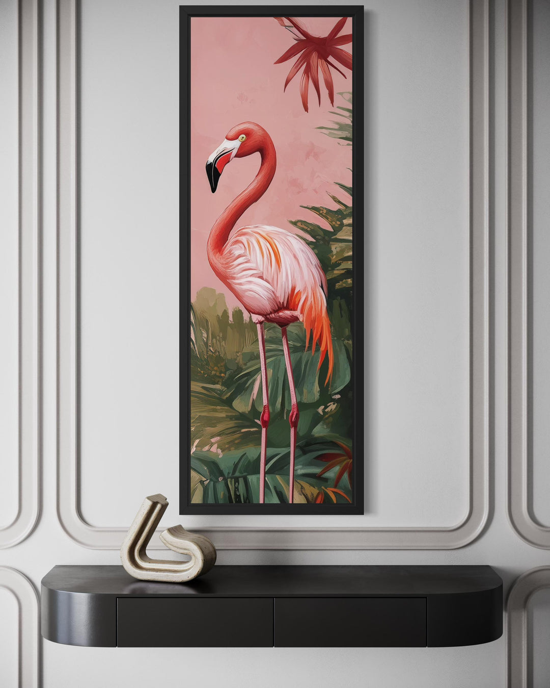 Tall Narrow Pink Flamingo Tropical Wall Art Vertical Canvas Print