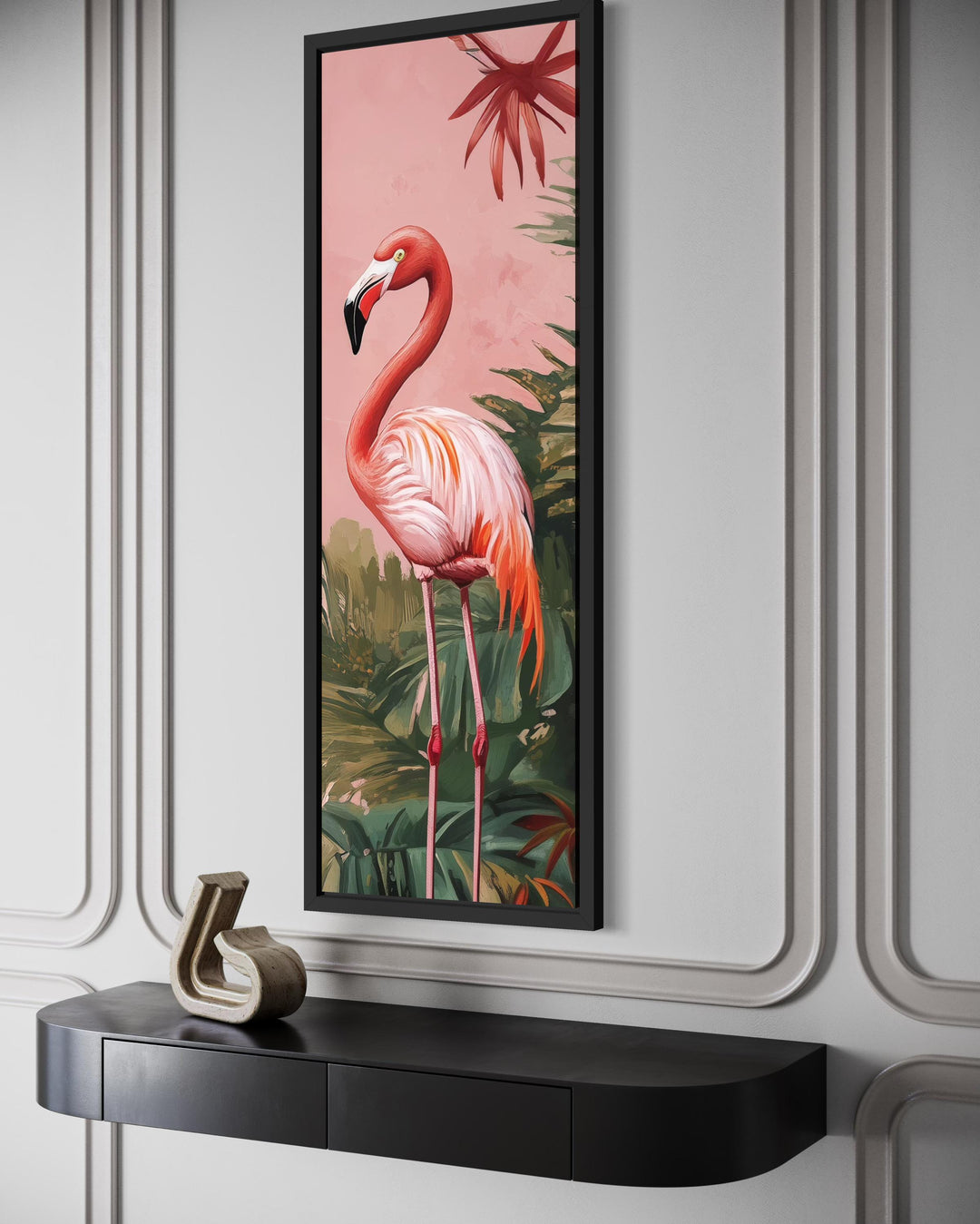 Tall Narrow Pink Flamingo Tropical Wall Art Vertical Canvas Print