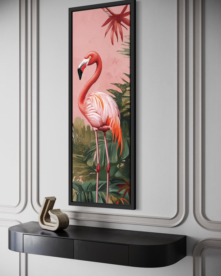 Tall Narrow Pink Flamingo Tropical Wall Art Vertical Canvas Print