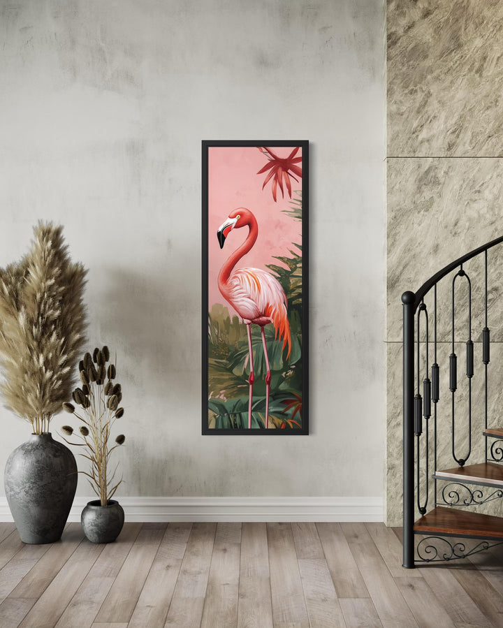 Tall Narrow Pink Flamingo Tropical Wall Art Vertical Canvas Print