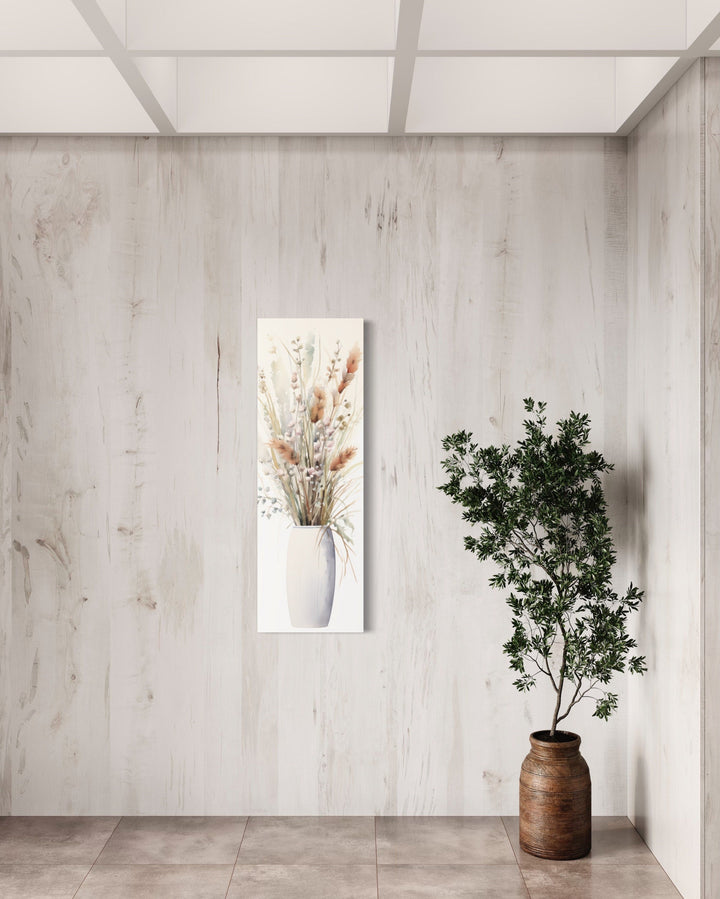 Tall Narrow Pussy Willows Neutral Vertical Wall Art