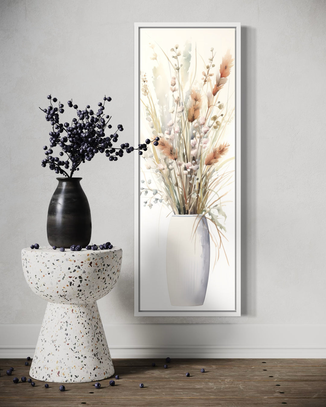 Tall Narrow Pussy Willows Neutral Vertical Wall Art