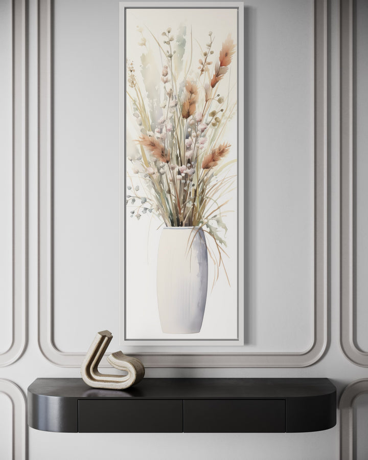 Tall Narrow Pussy Willows Neutral Vertical Wall Art
