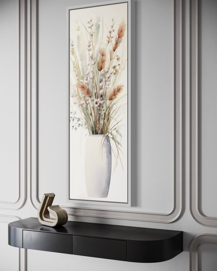 Tall Narrow Pussy Willows Neutral Vertical Wall Art