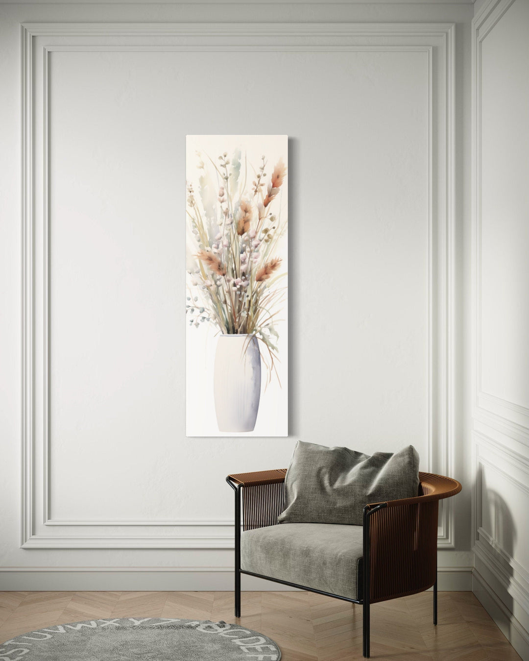 Tall Narrow Pussy Willows Neutral Vertical Wall Art