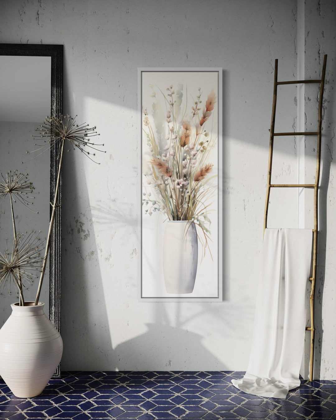 Tall Narrow Pussy Willows Neutral Vertical Wall Art