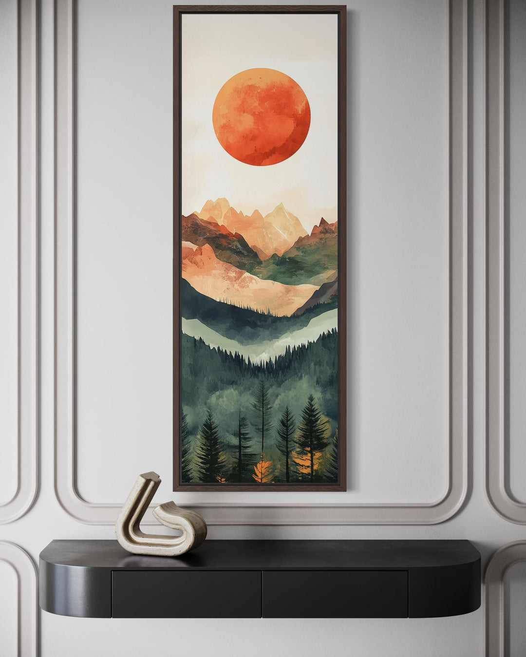 Tall Narrow Red Sun Over Mountain Vertical Canvas Wall Art