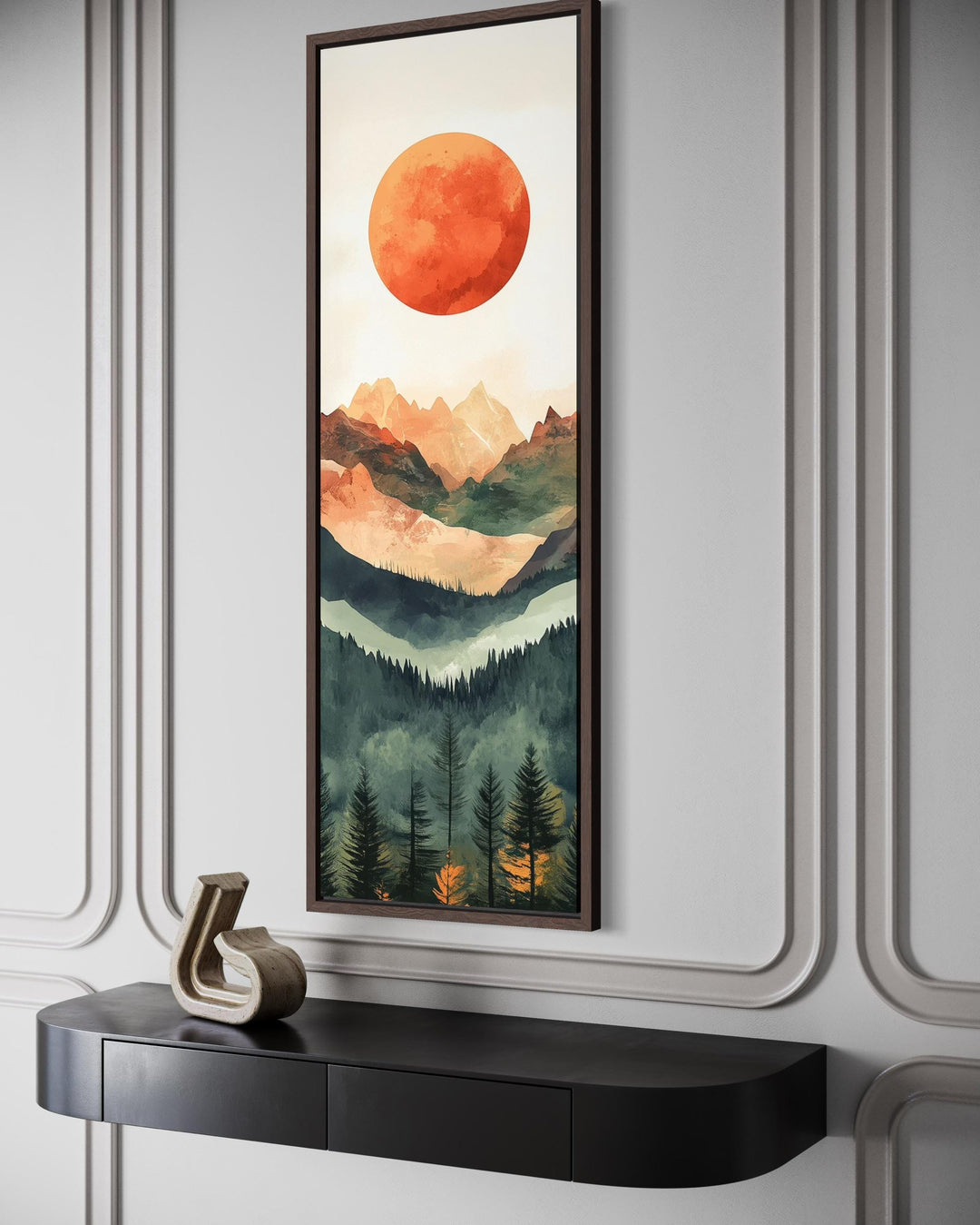 Tall Narrow Red Sun Over Mountain Vertical Canvas Wall Art