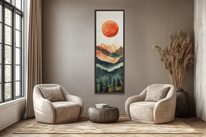 Tall Narrow Red Sun Over Mountain Vertical Canvas Wall Art