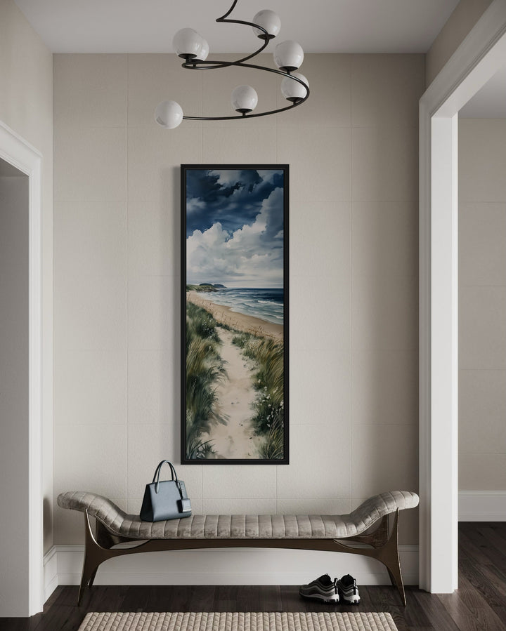 Tall Narrow Seashore Beach Coastal Vertical Framed Canvas Wall Art