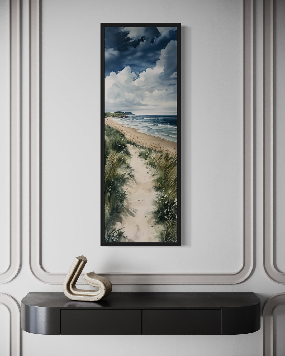 Tall Narrow Seashore Beach Coastal Vertical Framed Canvas Wall Art