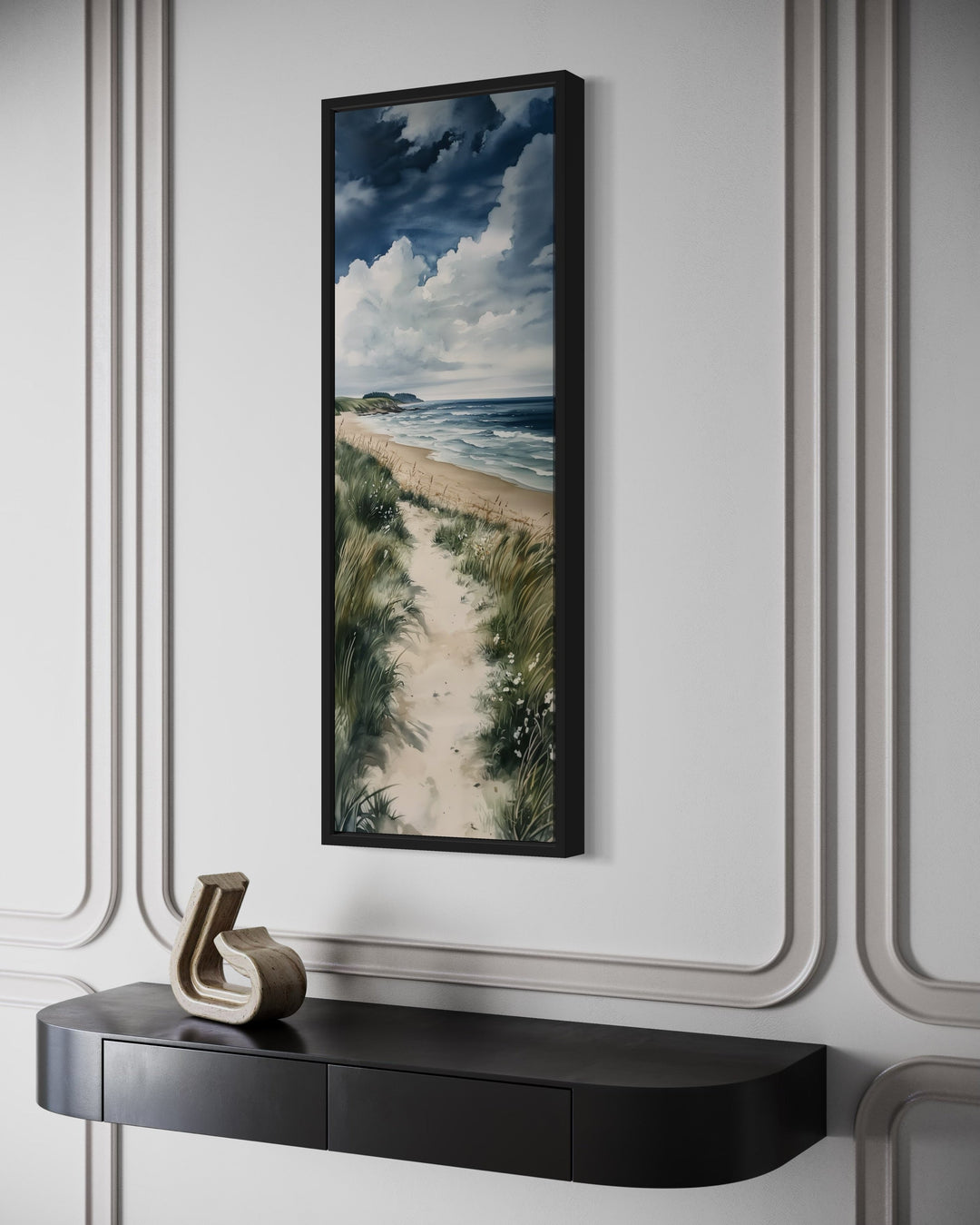 Tall Narrow Seashore Beach Coastal Vertical Framed Canvas Wall Art