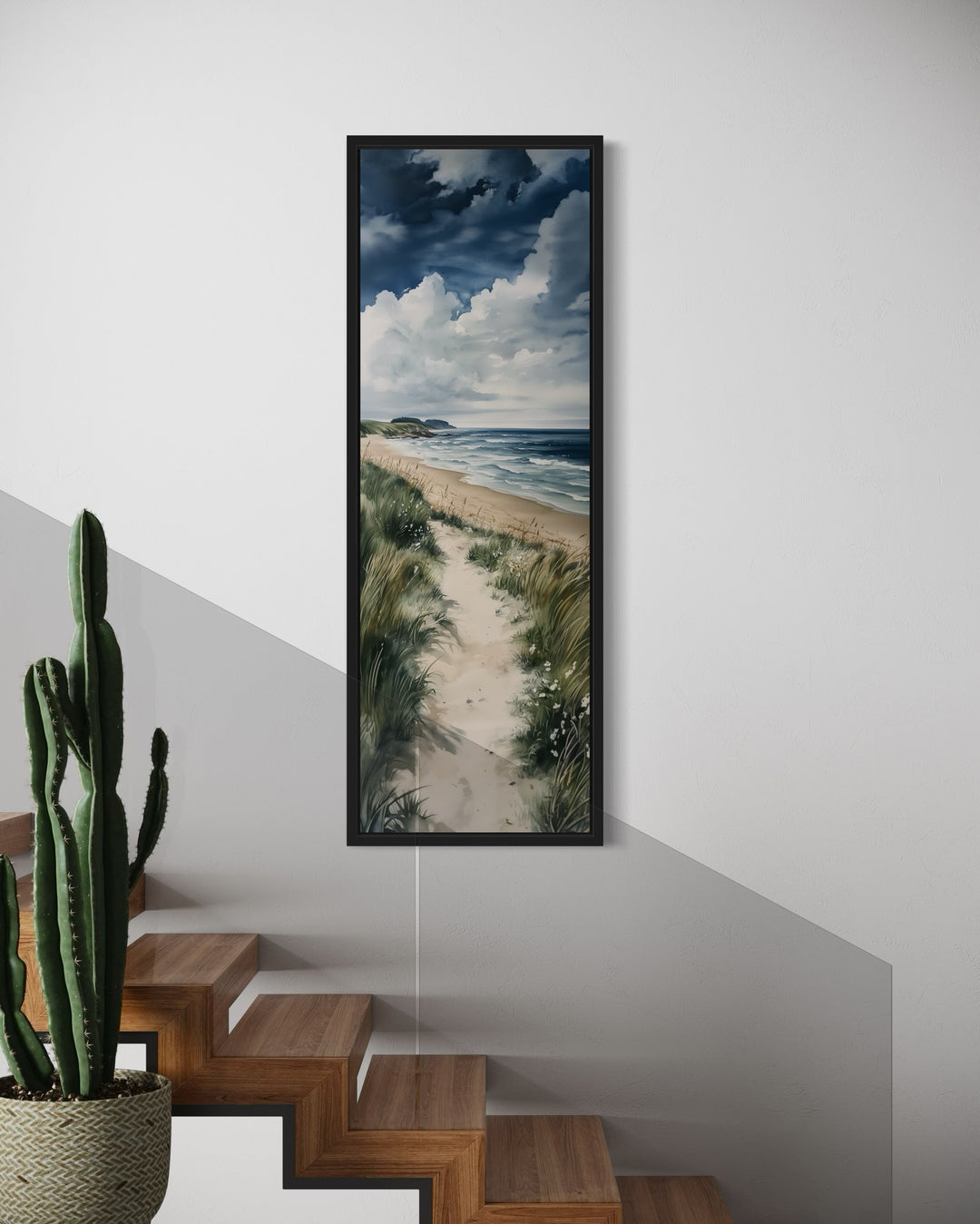 Tall Narrow Seashore Beach Coastal Vertical Framed Canvas Wall Art