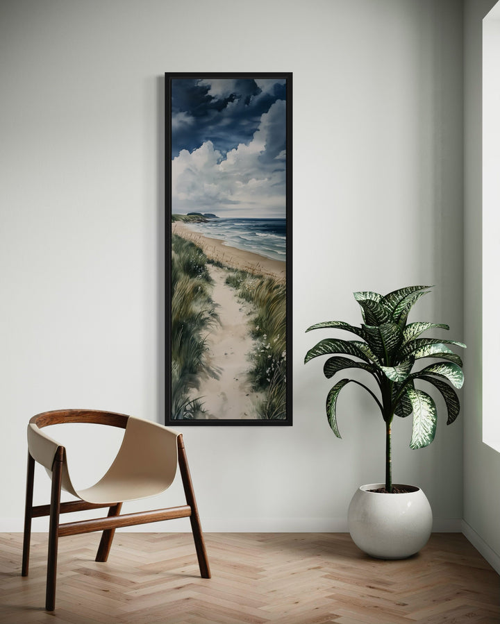 Tall Narrow Seashore Beach Coastal Vertical Framed Canvas Wall Art