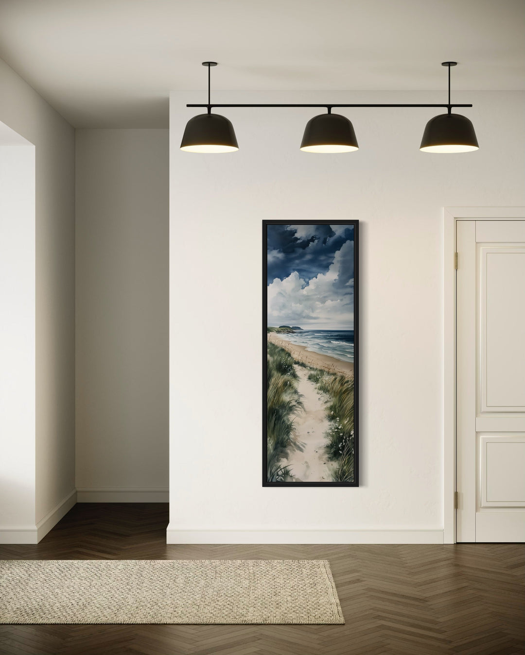 Tall Narrow Seashore Beach Coastal Vertical Framed Canvas Wall Art