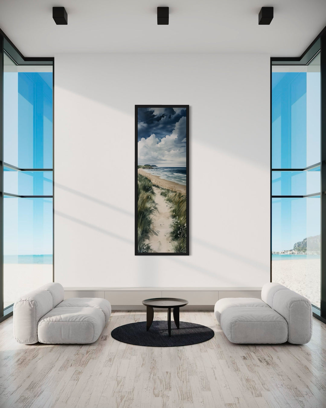 Tall Narrow Seashore Beach Coastal Vertical Framed Canvas Wall Art