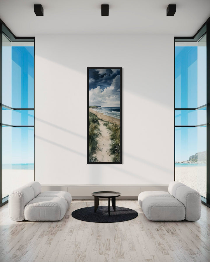 Tall Narrow Seashore Beach Coastal Vertical Framed Canvas Wall Art