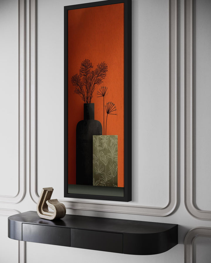 Tall Narrow Vase On Orange Background Vertical Wall Art