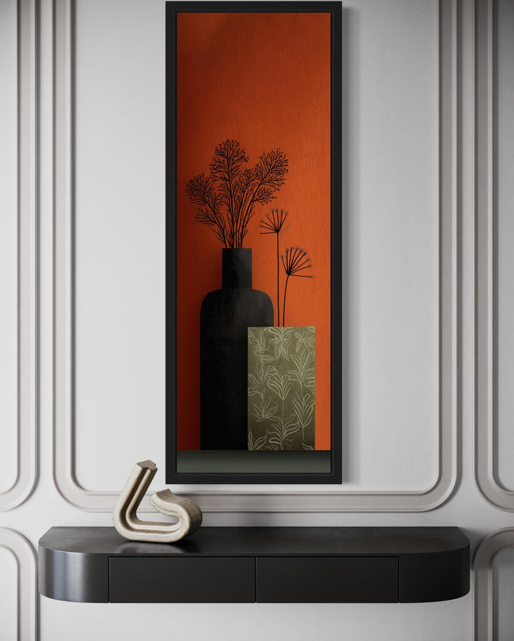 Tall Narrow Vase On Orange Background Vertical Wall Art