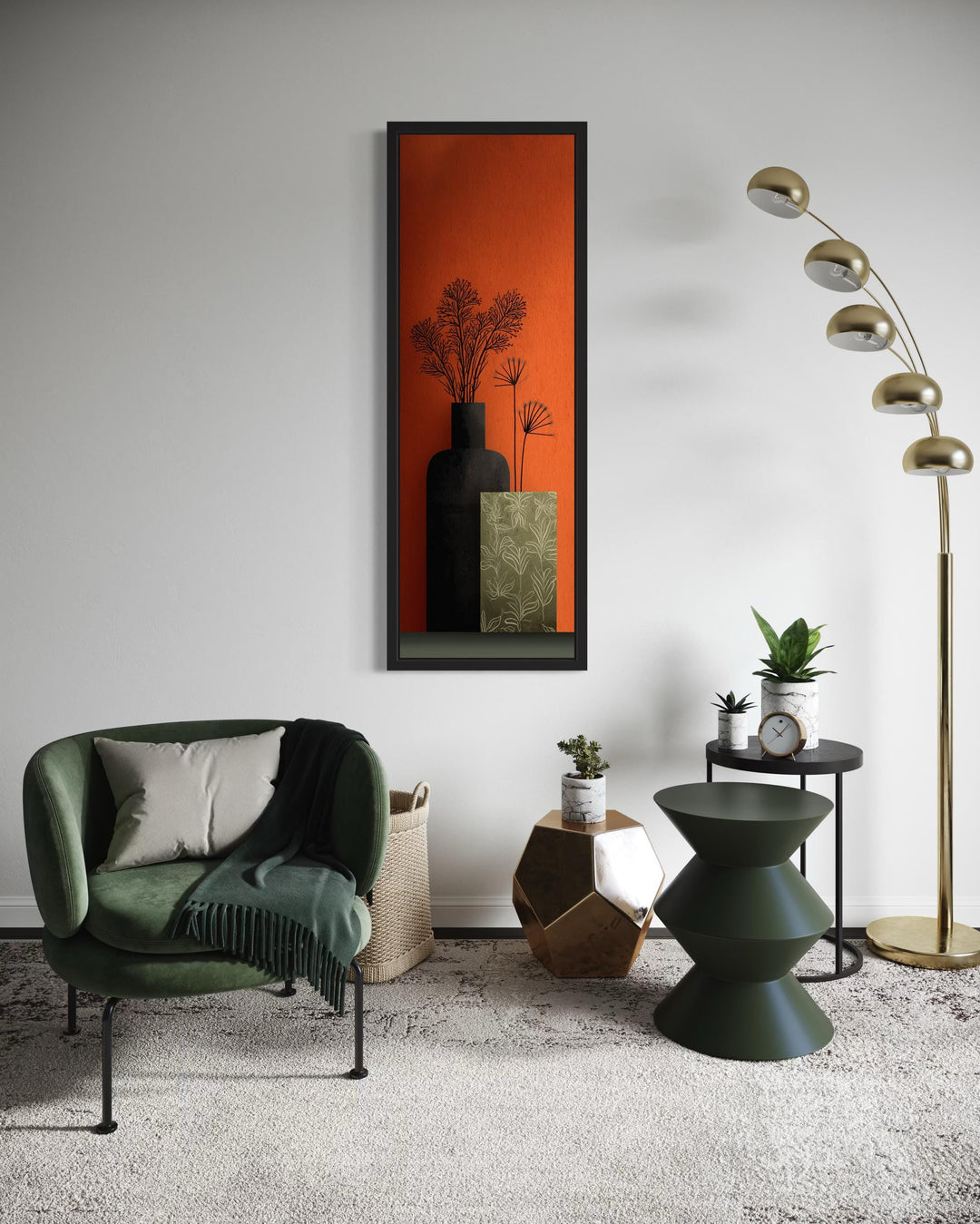 Tall Narrow Vase On Orange Background Vertical Wall Art