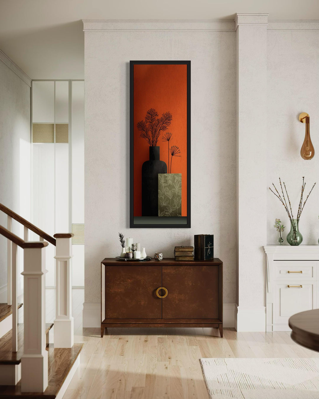 Tall Narrow Vase On Orange Background Vertical Wall Art