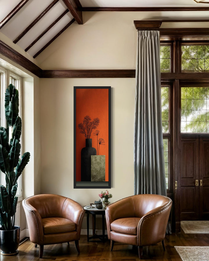Tall Narrow Vase On Orange Background Vertical Wall Art