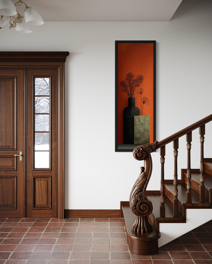 Tall Narrow Vase On Orange Background Vertical Wall Art
