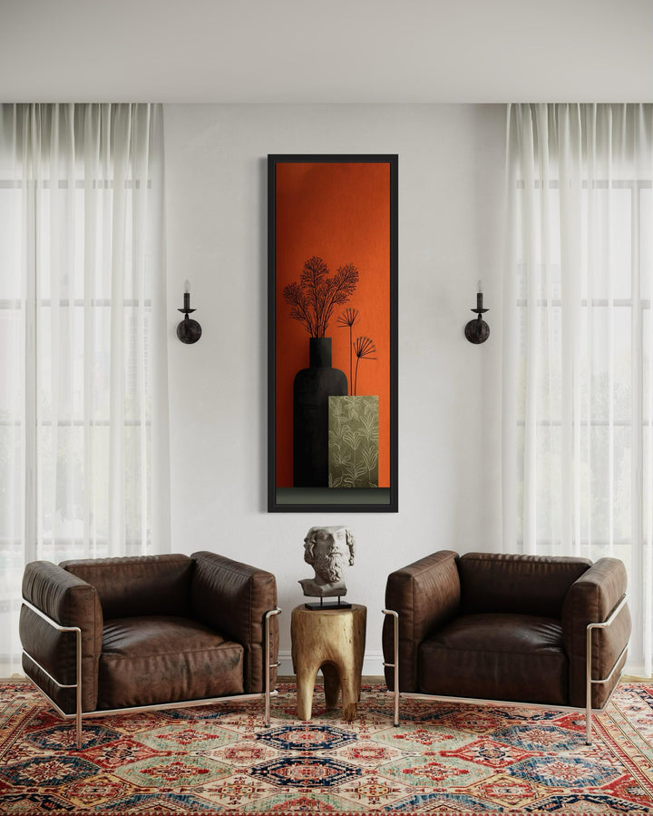 Tall Narrow Vase On Orange Background Vertical Wall Art