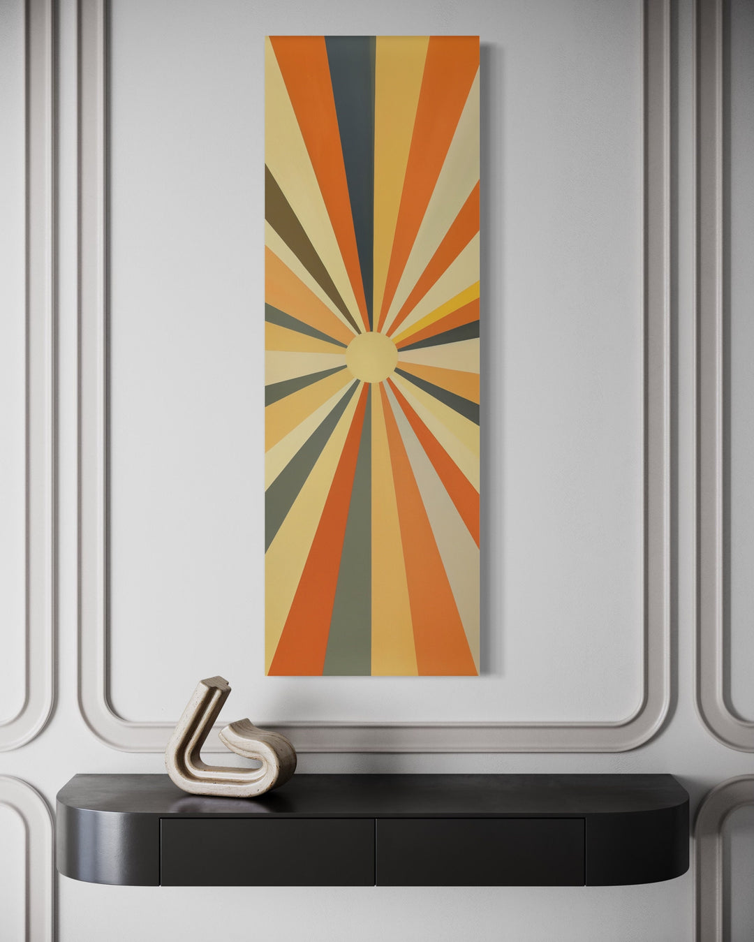 Modern Designs Rays Tall narrow vertical boho sun rays mid century modern wall art.