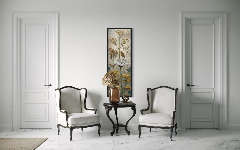 Tall Narrow Vertical Botanical Neutral Wildflower Canvas Wall Art