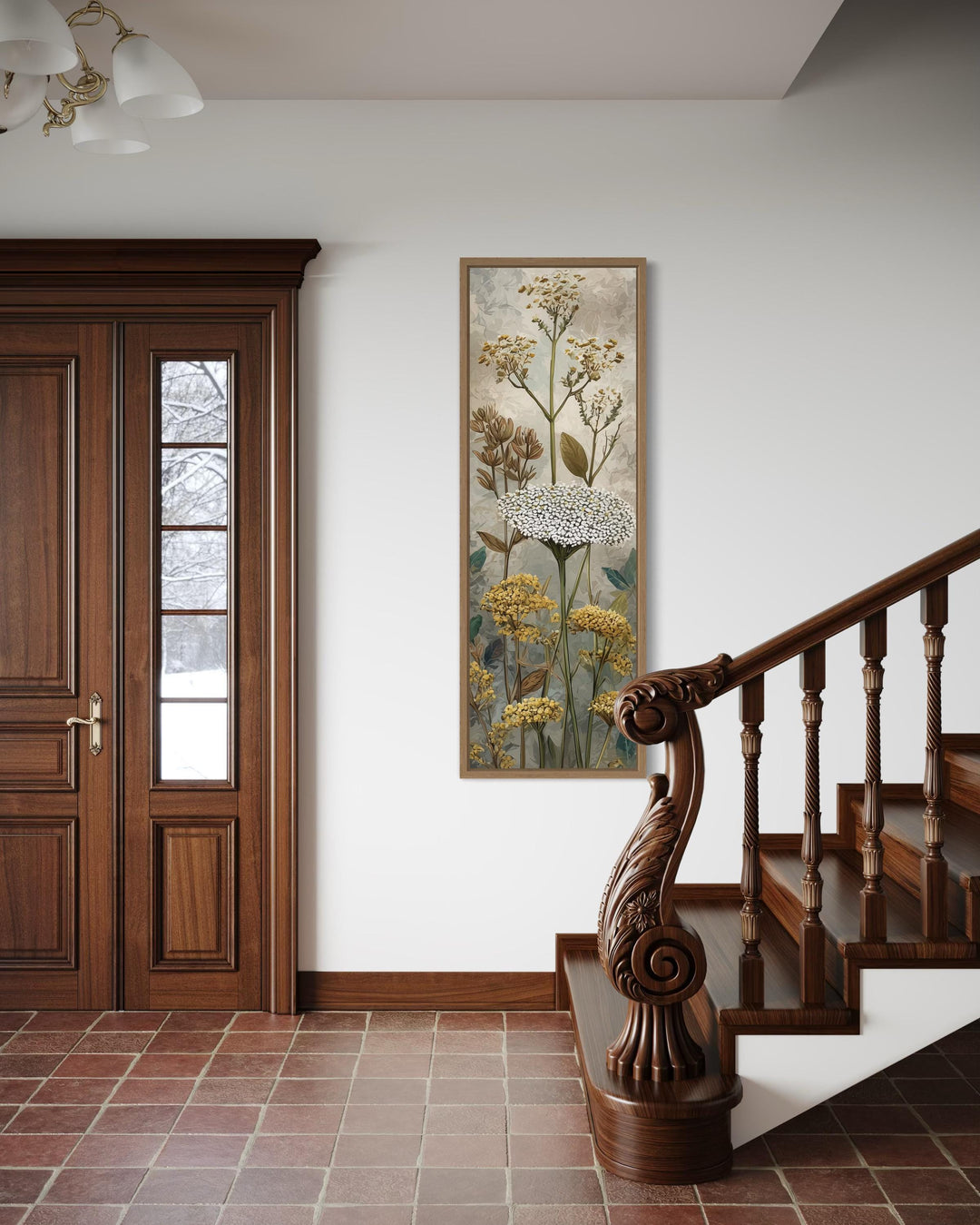 Tall Narrow Vertical Botanical Neutral Wildflower Canvas Wall Art