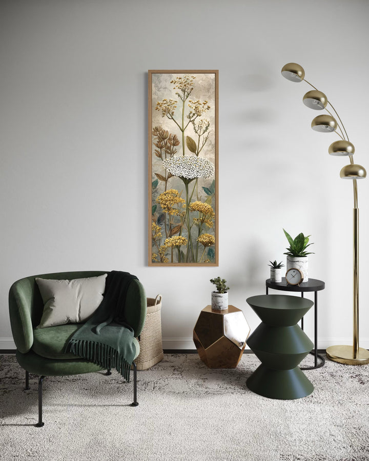 Tall Narrow Vertical Botanical Neutral Wildflower Canvas Wall Art