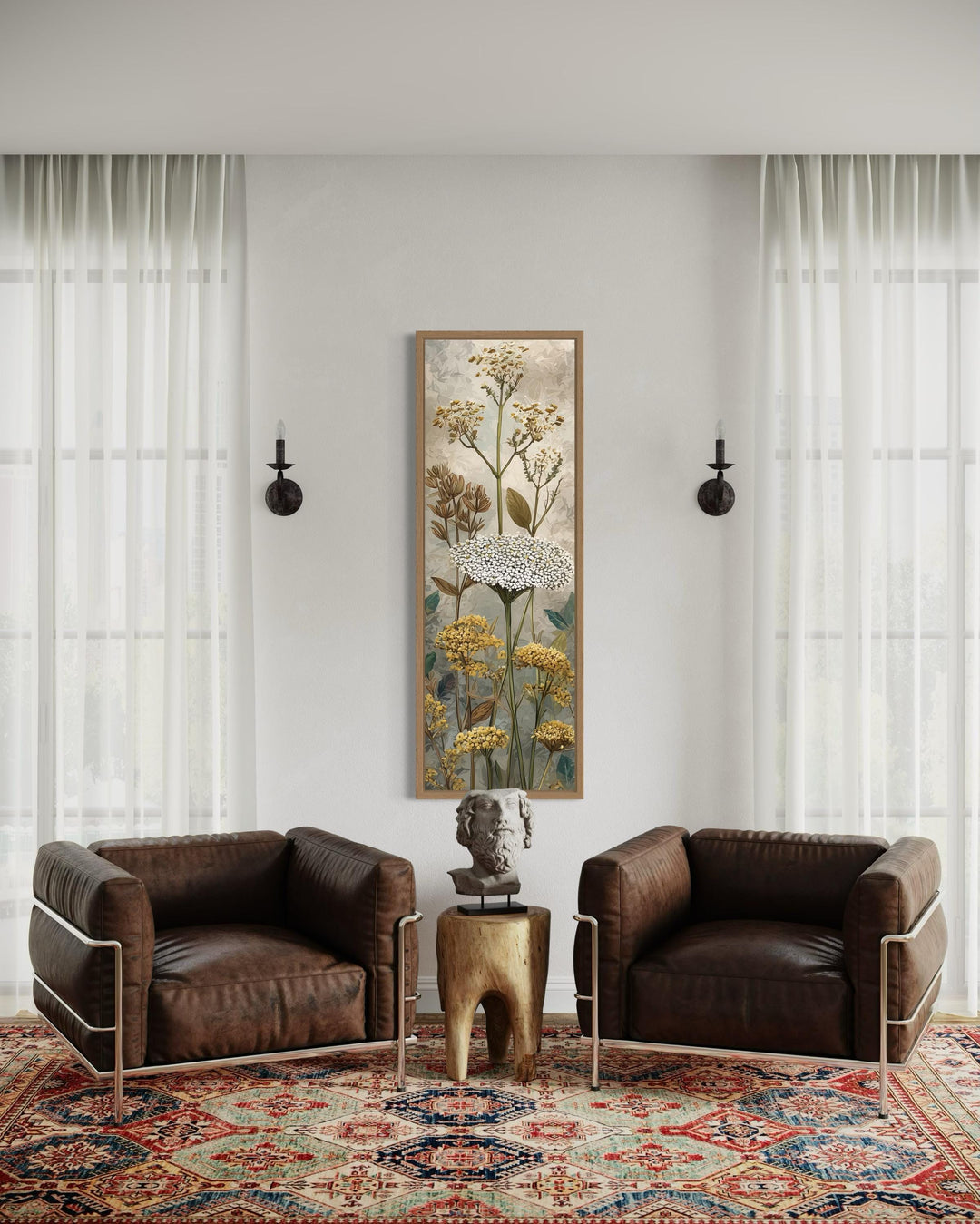 Tall Narrow Vertical Botanical Neutral Wildflower Canvas Wall Art