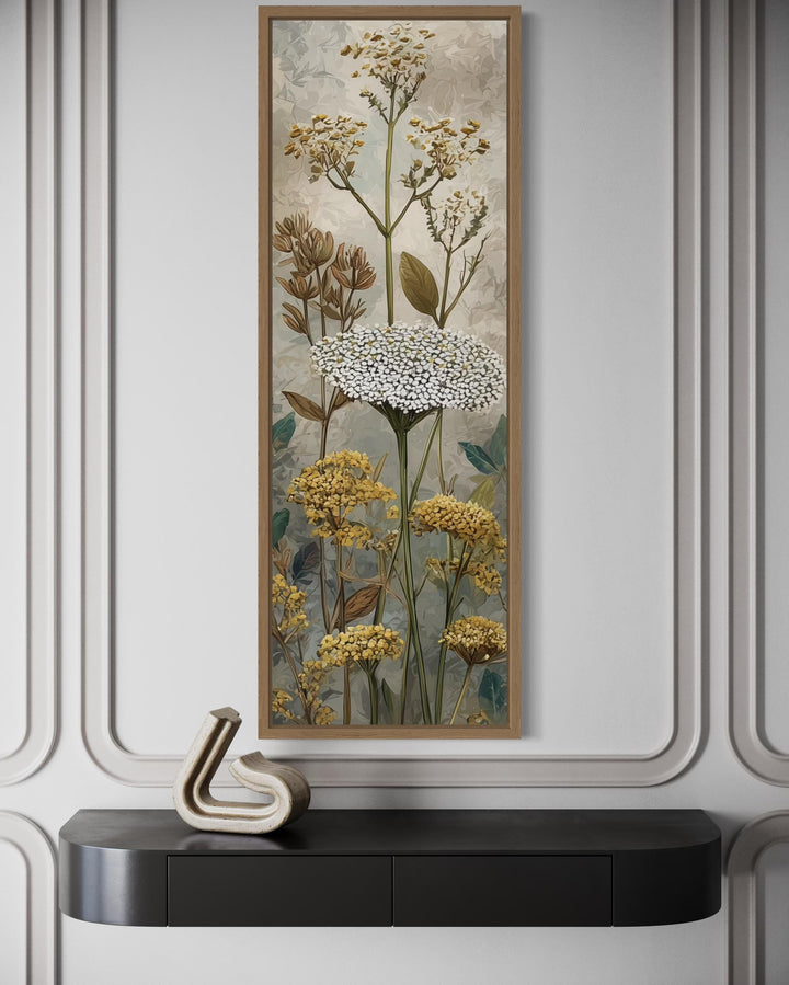 Tall Narrow Vertical Botanical Neutral Wildflower Canvas Wall Art