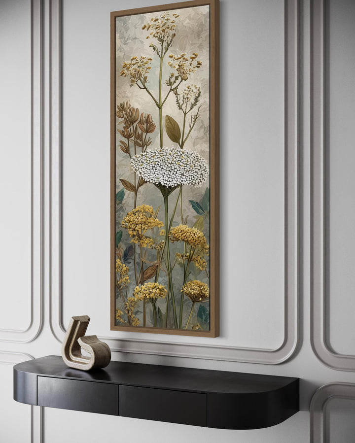Tall Narrow Vertical Botanical Neutral Wildflower Canvas Wall Art