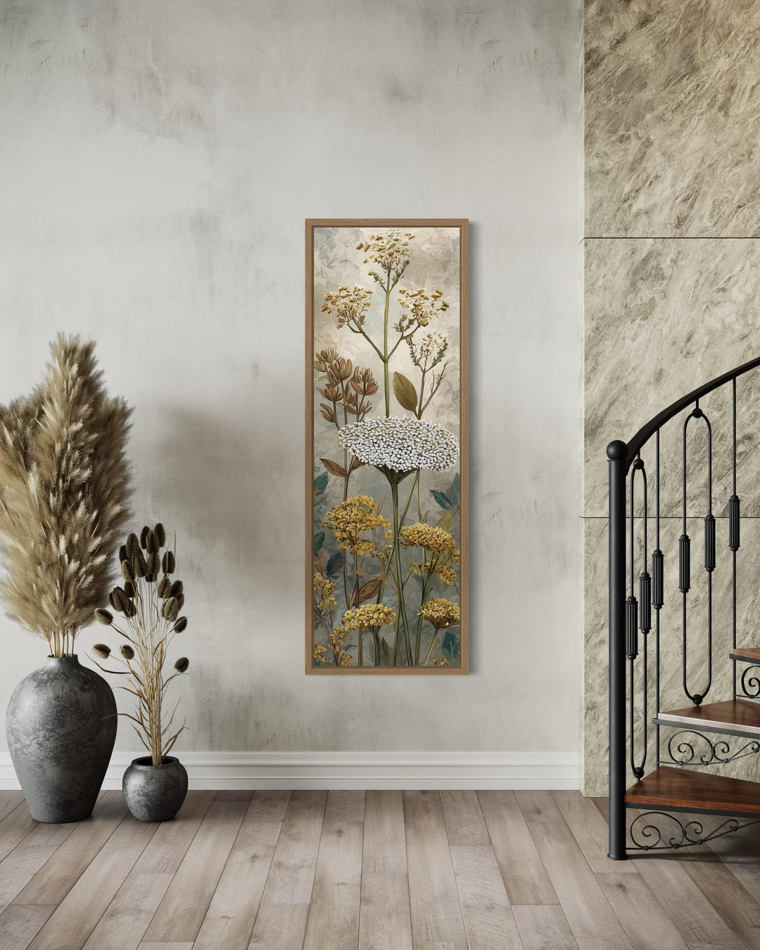Tall Narrow Vertical Botanical Neutral Wildflower Canvas Wall Art